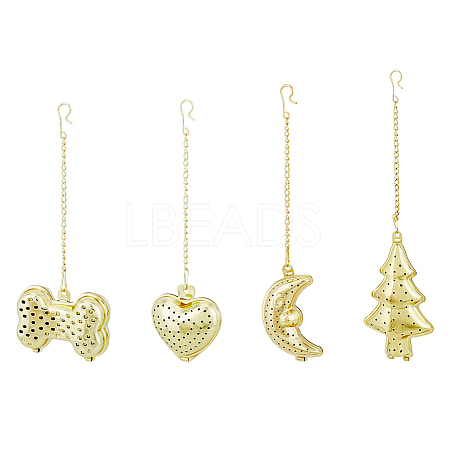 4Pcs 4 Style Loose Tea Infuser with Chain & Hook AJEW-DC0001-10-1