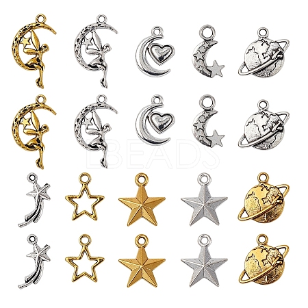 50Pcs 10 Style Starry Sky Theme Alloy Pendants FIND-YW0001-33-1