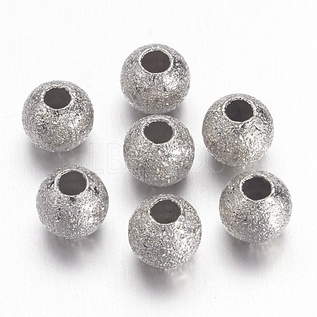 Nickel Color Brass Textured Round Beads X-EC247-NF-1