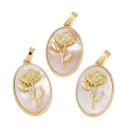 Rack Plating Brass Pave Shell Oval Pendants KK-U032-92G-05-1