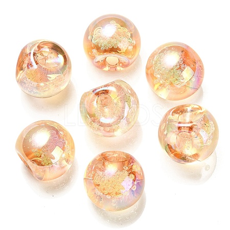 UV Plating Rainbow Iridescent Acrylic Beads OACR-G012-04B-1
