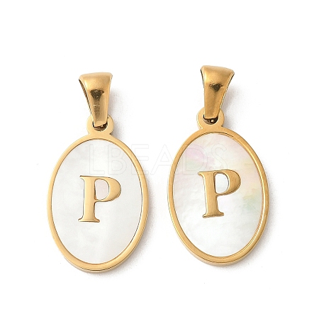 Natural Shell Oval with Initial Pendants STAS-I351-23G-P-1