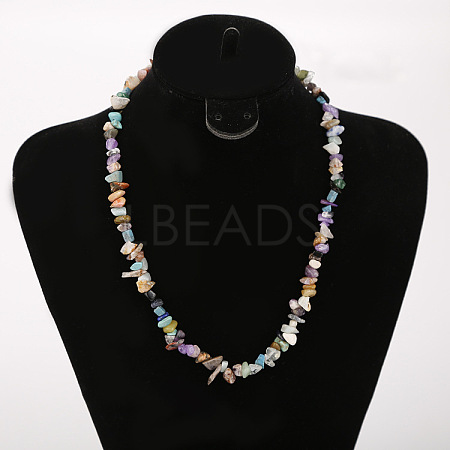 Natural Mixed Stone Chip Beaded Necklaces for Women FS-WG9F5E2-02-1