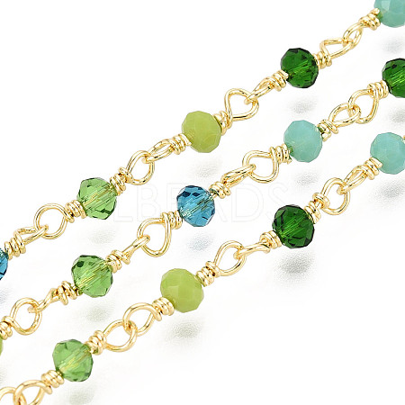 Handmade Brass Round Glass Beaded Chains KK-N281-02C-G-1