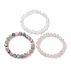 3Pcs 3 Styles Natural Mixed Gemstone Round Beaded Stretch Bracelets Set BJEW-JB10139-04-4
