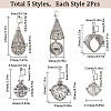 SUNNYCLUE 10Pcs 5 Styles Tibetan Style Brass Cage Pendants KK-SC0004-33-2