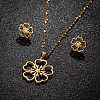 Stainless Steel Flower Stud Earrings & Pendant Necklaces Sets for Women PW-WG215D6-03-1