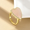 Heart Brass Natural Rose Quartz Finger Rings RJEW-D304-01G-B-4