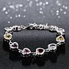 Exquisite Silver Color Plated Brass Heart Cubic Zirconia Link Bracelets BJEW-BB00799-3