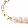 2Pcs 2 Color Natural Pearl Beaded Link Bracelets Set with Brass Paperclip Chains for Women BJEW-JB08777-5
