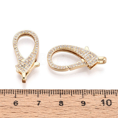 Brass Pave Clear Cubic Zirconia Lobster Claw Clasps KK-T075-77G-1