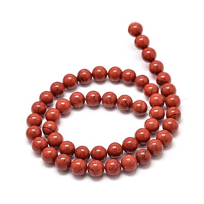 Grade A Natural Red Jasper Bead Strands G-P075-36-8mm-1
