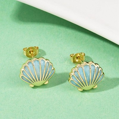 Brass Enamel Stud Earrings EJEW-R032-07G-02-1