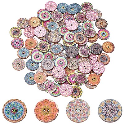 100Pcs 2-Hole Poplar Board Buttons BUTT-CY0001-14-1