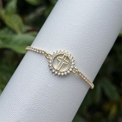 Adjustable Brass Pave Clear Cubic Zirconia Religion Ring Link Slider Tennis Bracelets for Women WG91A5E-03-1