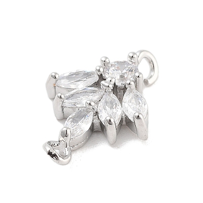 Brass Pave Clear Cubic Zirconia Leaf Links Connector Charms KK-Z061-02P-01-1