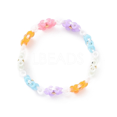 Glass Beaded Flower Wrap Stretch Finger Ring for Women RJEW-MZ00002-02-1