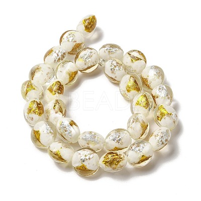 Handmade Gold Foil and Silver Foil Lampwork Flat Round Beads FOIL-C001-02G-1