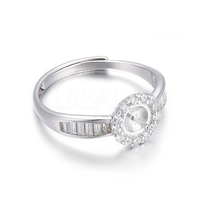 Adjustable Rhodium Plated 925 Sterling Silver Finger Design Ring Mounts Fittings with Pearl Seat STER-F048-07P-1