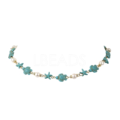 Starfish & Turtle Synthetic Turquoise Beaded Necklace & Bracelet Sets SJEW-JS01385-02-1
