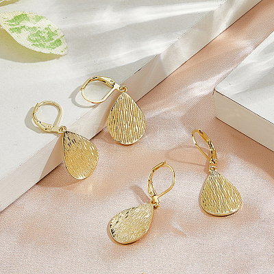 4 Pairs Teardrop Brass Leverback Earrings EJEW-HS0001-21G-1