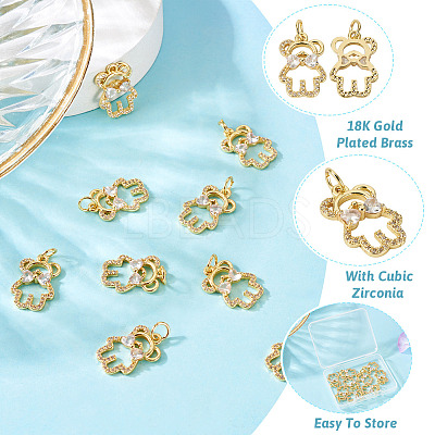 10Pcs Brass with Cubic Zirconia Pendants KK-TA0002-13-1