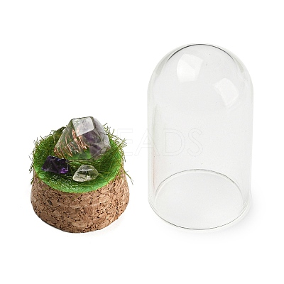 Natural Amethyst Nuggets Display Decoration with Glass Dome Cloche Cover DJEW-B009-04B-1