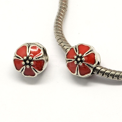 Alloy Enamel Flower Large Hole Style European Beads MPDL-R036-51E-1