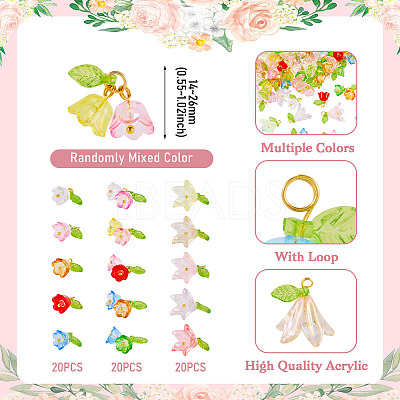 60Pcs 3 Styles Transparent Acrylic Pendants HJEW-TAC0180-1