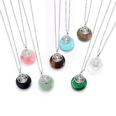 Natural & Synthetic Mixed Gemstone Flat Round Pendants G-I357-A-1