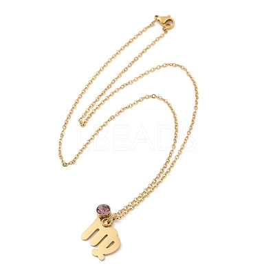 304 Stainless Steel Glass Drill Birth Stone Constellation Pendant Necklaces STAS-D305-08G-F-1