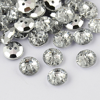 2-Hole Taiwan Acrylic Rhinestone Flat Round Buttons BUTT-F015-10mm-02-1