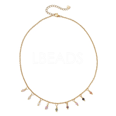 3MM Faceted Round Natural Multicolor Tourmaline Pendant Bib Necklaces with 304 Stainless Steel Cable Chains NJEW-JN05943-1