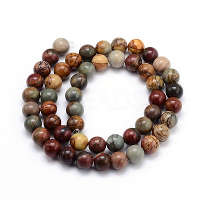 Natural Polychrome Jasper/Picasso Stone/Picasso Jasper Round Bead Strands G-J303-16-8mm-1