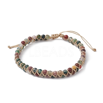 Natural Indian Agate Round Braided Bead Bracelets BJEW-JB09840-01-1