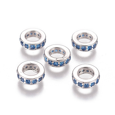 Brass Cubic Zirconia European Beads KK-E772-02A-P-1
