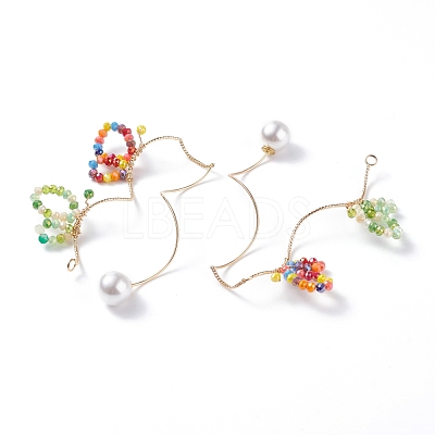 Glass Beaded Butterfly Cuff Earrings with Acrylic Pearl EJEW-JE04828-1