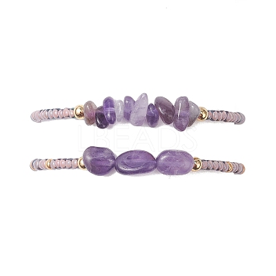 2Pcs Natural Amethyst & Glass Seed Beads Braided Bead Bracelets for Women BJEW-MZ00247-04-1