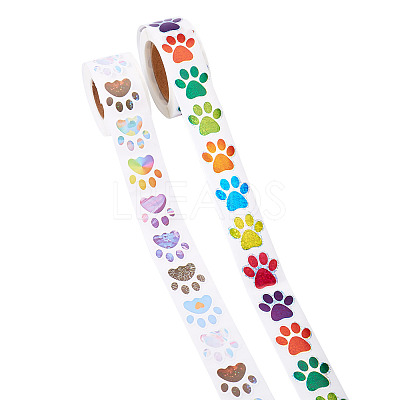 2 Rolls 2 Colors Dog Paw Print Paper Stickers DIY-TA0011-56-1