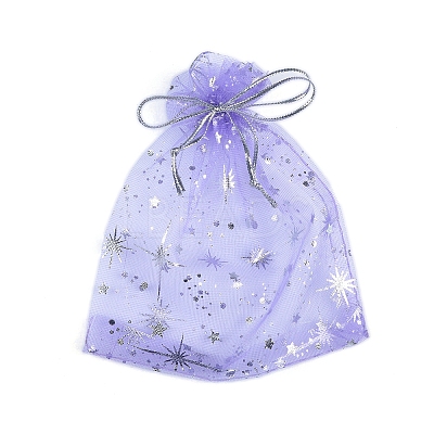 Silver Stamping Star Organza Printed Gift Drawstring Bags PW-WG4192C-05-1