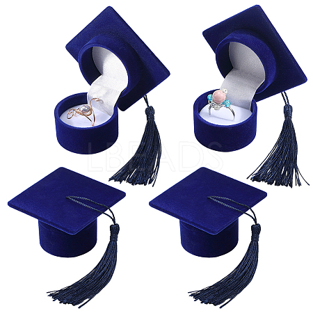 4Pcs Doctoral Hat Shaped Velvet Jewelry Ring Storage Boxes CON-SC0001-18B-1