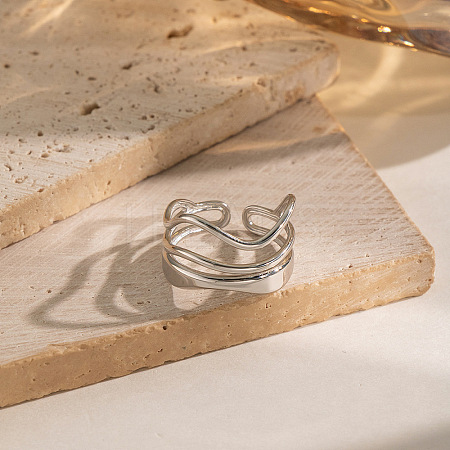 304 Stainless Steel Layered Waved Cuff Rings IP1219-3-1