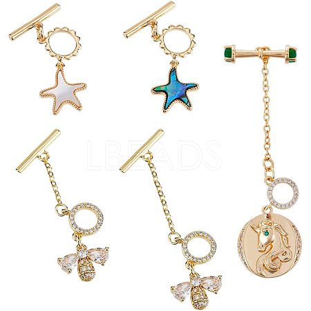 5Pcs 5 Styles Brass Toggle Clasps KK-FH0004-71-1