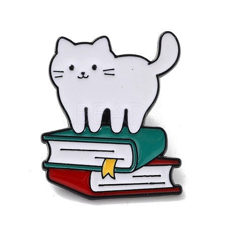 Bookish Cat Shape Alloy Enamel Pin Brooches JEWB-C029-04D-EB-1