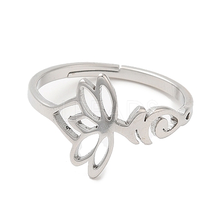 Non-Tarnish 304 Stainless Steel Hollow Lotus Adjustable Ring for Women RJEW-M149-32P-1