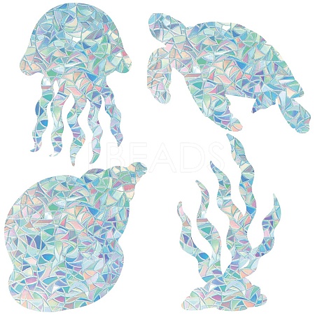 16Pcs 4 Styles Waterproof Plastic Colored Laser Stained Window Film Static Stickers DIY-WH0314-143-1