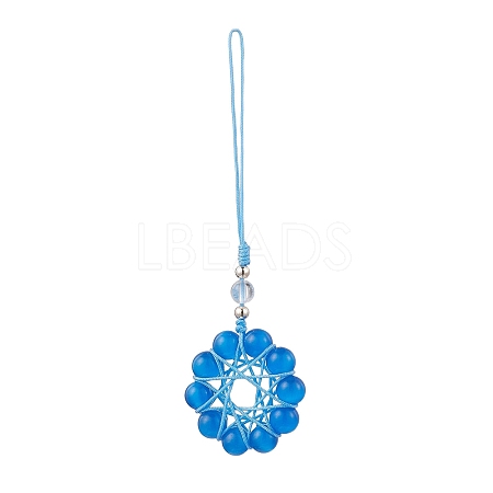 Cat Eye Flower Pendant Decorations HJEW-TA00419-03-1