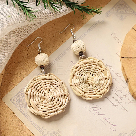 Bohemian Wood & Rattan Wood Woven Dangle Earrings WG21945-05-1