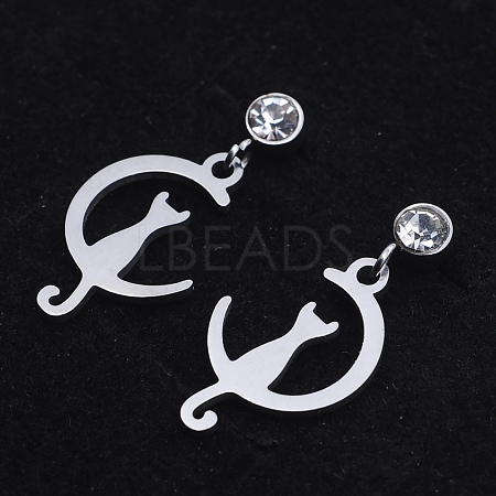 201 Stainless Steel Kitten Dangle Stud Earrings EJEW-T008-JN741-1