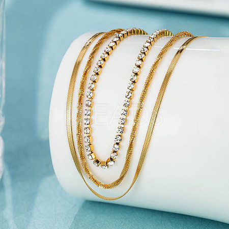 Stainless Steel Link &Herringbone Chains Three Layers Necklaces NJEW-D054-02G-1